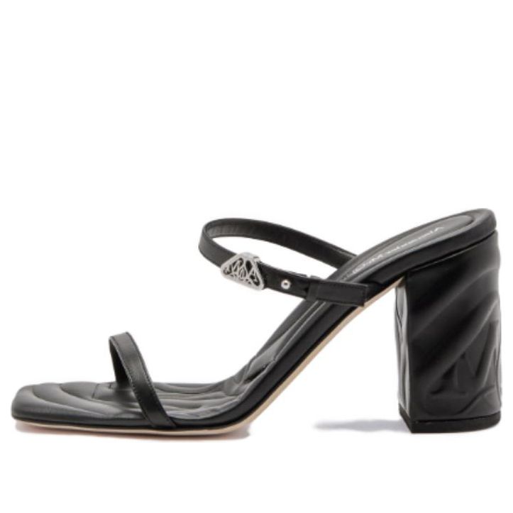 (WMNS) Alexander McQueen Seal Strap Mules 'Black Silver' 780711WIEAB1081 sold by KicksCrew