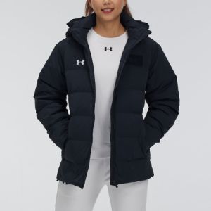 (WMNS) Under Armour Logo Training Hooded Down Jacket 'Black White' 21600801-001 sold by KicksCrew