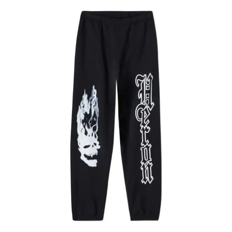 HERON PRESTON Flaming Skull Sweat Pants 'Black White' HMCH027F22JER0011001 sold by KicksCrew