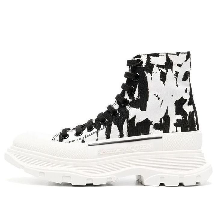 (WMNS) Alexander McQueen McQueen Graffiti Tread Slick Boots 'White Black' 708089W4TG49356 sold by KicksCrew