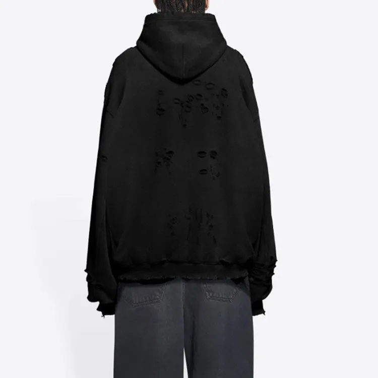 Balenciaga Caps Destroyed Hoodie 'Black White' 659403TKVB61093 sold by KicksCrew product image thumbnail 5