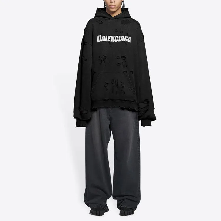 Balenciaga Caps Destroyed Hoodie 'Black White' 659403TKVB61093 sold by KicksCrew product image thumbnail 3