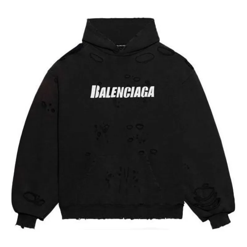 Balenciaga Caps Destroyed Hoodie 'Black White' 659403TKVB61093 sold by KicksCrew