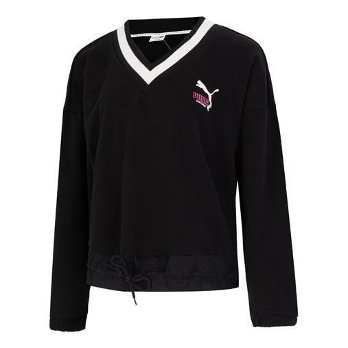 (WMNS) Puma Logo V neck Sweatshirt 'Black' 537524-01 sold by KicksCrew