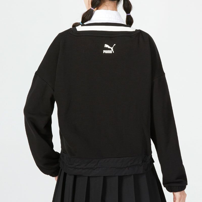 (WMNS) Puma Logo V neck Sweatshirt 'Black' 537524-01 sold by KicksCrew product image thumbnail 4