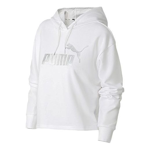 (WMNS) Puma Essentials+ Cropped Metallic Logo Fleece Hoodie 'White Silver' 586922-52 sold by KicksCrew