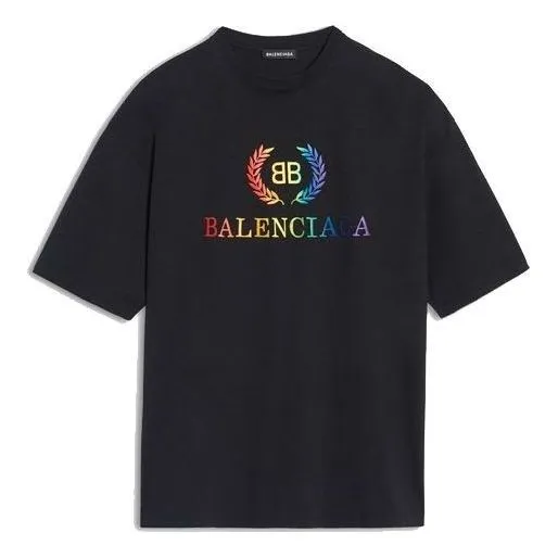 Balenciaga BB Rainbow Logo T-Shirt 'Black' 570805TEV531000 sold by KicksCrew