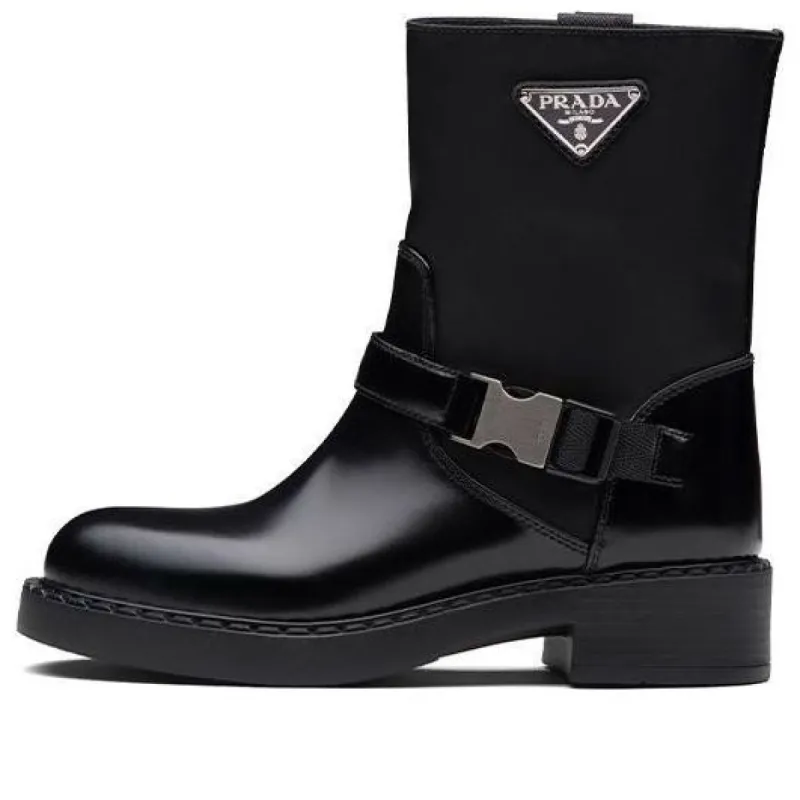 (WMNS) PRADA Brushed Leather and Re-Nylon Boots 'Black' 1U682M_3LF7_F0002_F_B050 sold by KicksCrew
