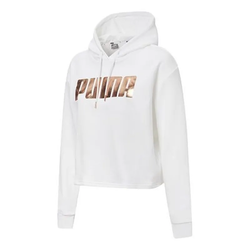 (WMNS) Puma Metallic Logo Hoodie 'White Gold' 586356-02 sold by KicksCrew