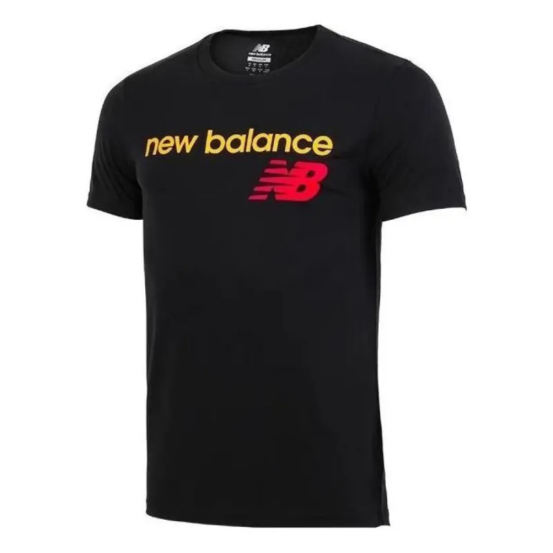 New Balance Basic Logo Tee 'Black Yellow' AMT81589-BK sold by KicksCrew