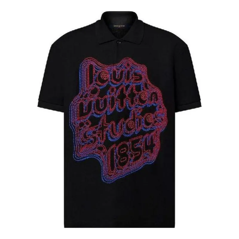 LOUIS VUITTON Embroidered Cotton Pique Polo Shirt 'Black' 1ABY01 sold by KicksCrew