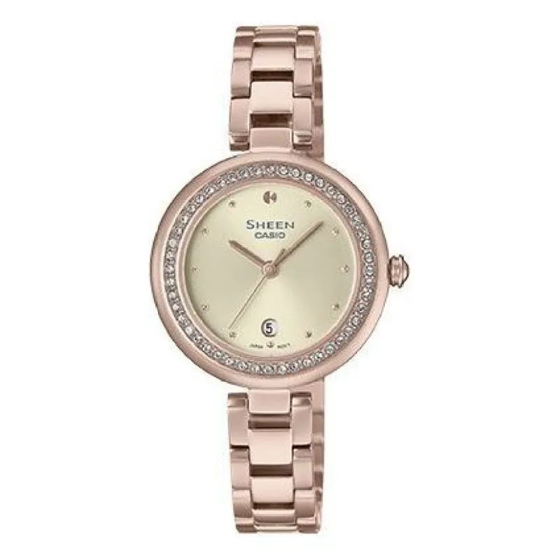(WMNS) CASIO Analog 'Sapphire Crystal Rose Gold' SHE-4557CG-7AUPR sold by KicksCrew