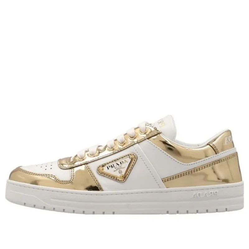 (WMNS) PRADA Downtown Leather Sneakers 'White Gold' 1E792M_3LMG_F056X_F_030 sold by KicksCrew