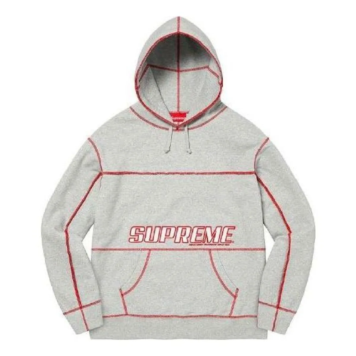Supreme Coverstitch Hooded Sweatshirt 'Grey Red' SUP-SS22-638 sold by KicksCrew