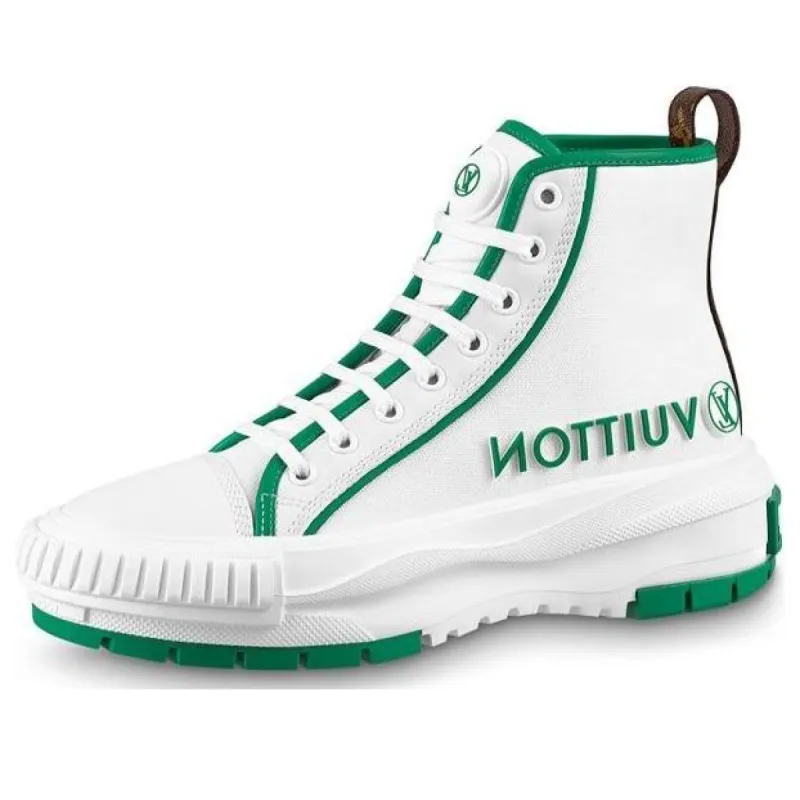 (WMNS) LOUIS VUITTON Squad Ankle Sneakers 'White Green' 1AADAP sold by KicksCrew