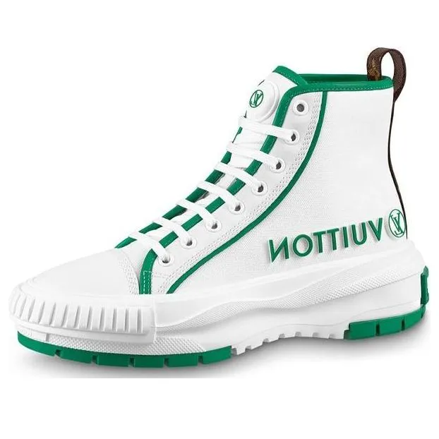 (WMNS) LOUIS VUITTON Squad Ankle Sneakers 'White Green' 1AADAP sold by KicksCrew