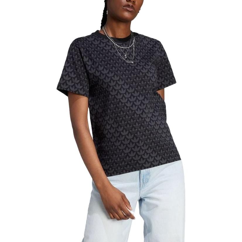 (WMNS) adidas Trefoil Monogram Tee 'Black' II3180 sold by KicksCrew product image thumbnail 3