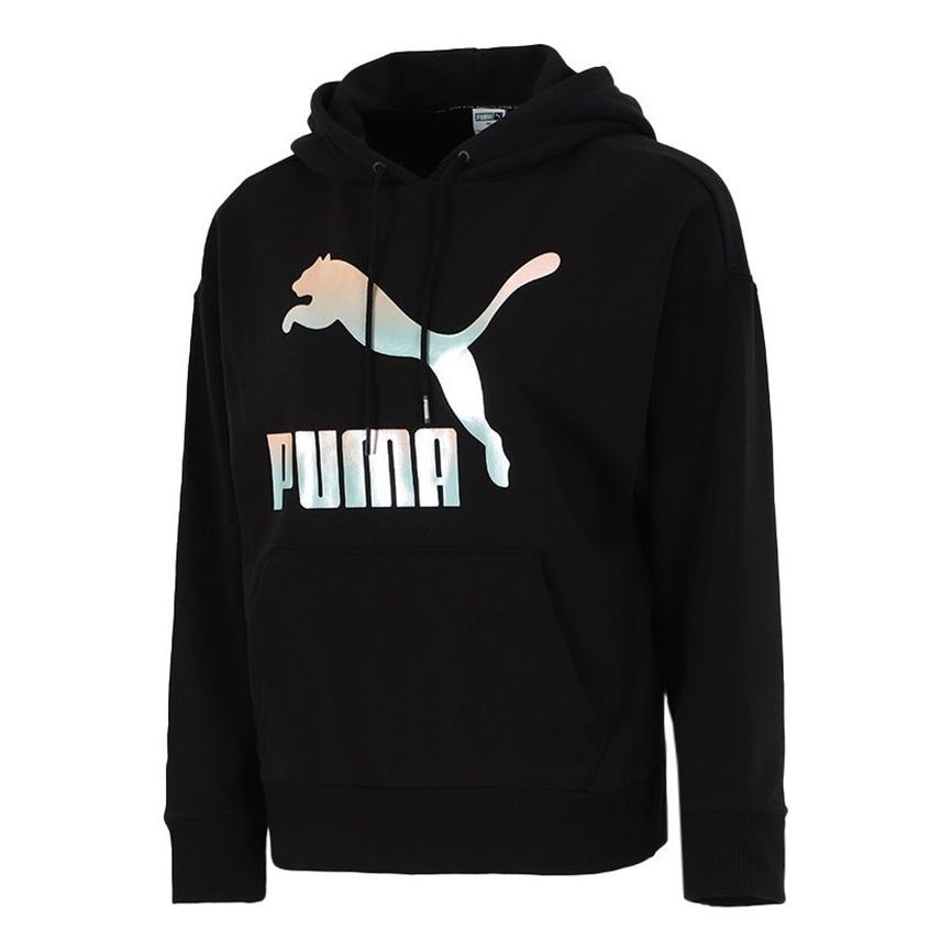 (WMNS) Puma Classics Logo Hoodie 'Black White' 531385-71 sold by KicksCrew