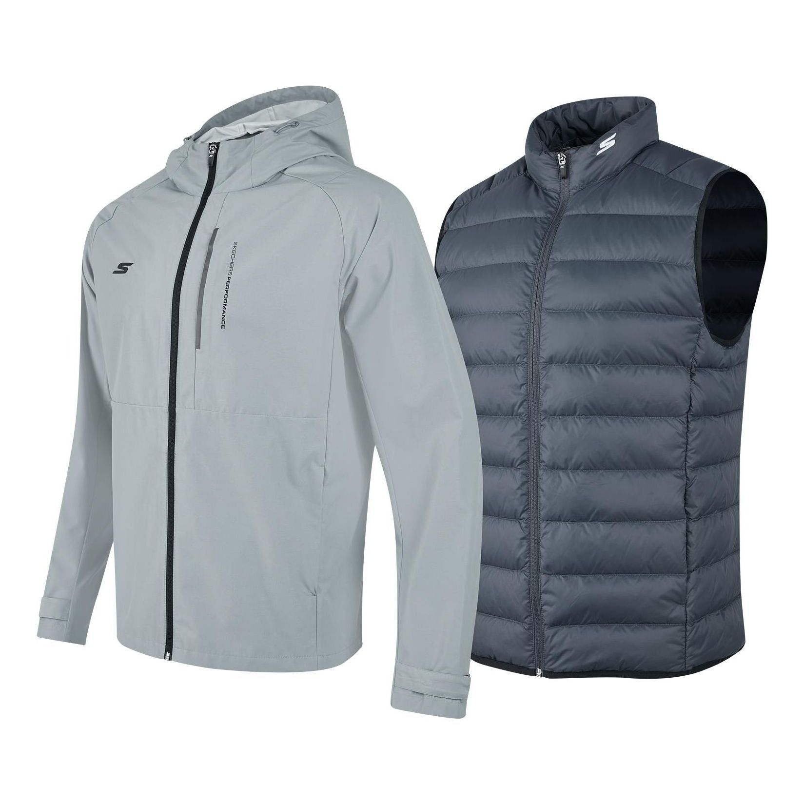 Skechers Hooded Woven 3-In-1 Down Jacket 'Grey Black' P423M114-02N6 sold by KicksCrew