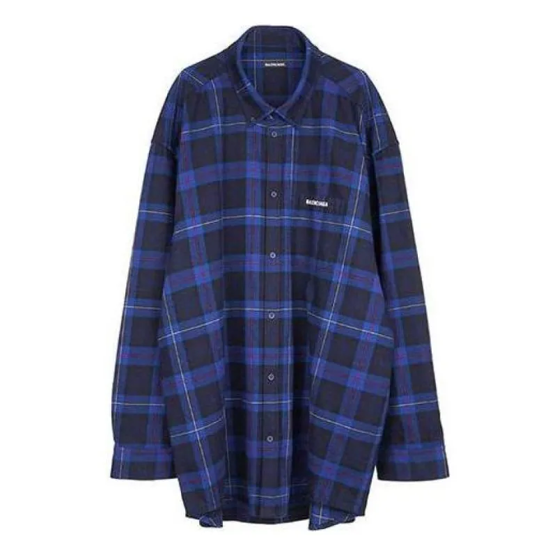 Balenciaga Checked Cotton-Twill Shirt 'Blue' 625548T1M194450 sold by KicksCrew
