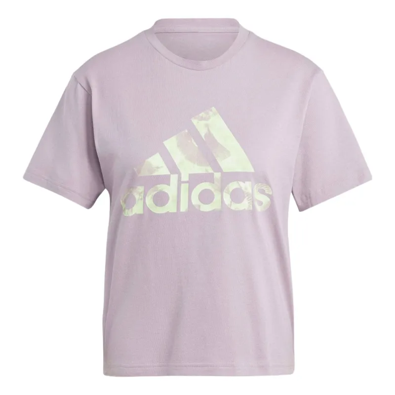 (WMNS) adidas Floral Big Logo T-shirt Asia Sizing 'Light Purple' IS4256 sold by KicksCrew