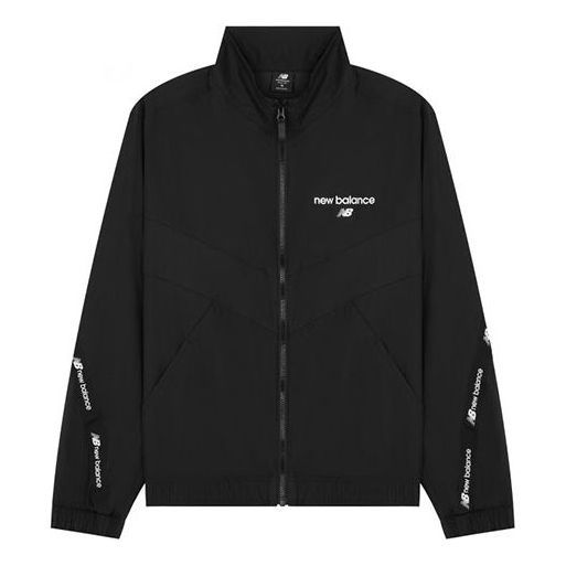 New Balance Logo Full-Zip Woven Jacket 'Black White' AMJ22350-BK sold by KicksCrew