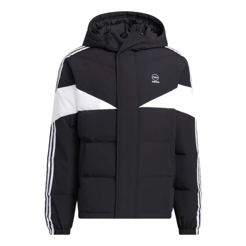 Adidas Neo Cb Down Puff Colorblock Stripe Sports hooded With Down Feather Jackets 'Black' HN7203 sold by KicksCrew