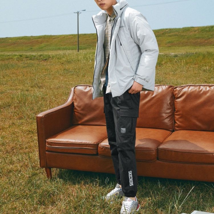 Skechers Zip-up Solid Color Hooded Down Jacket 'Black Grey White' L421M084 sold by KicksCrew product image thumbnail 4