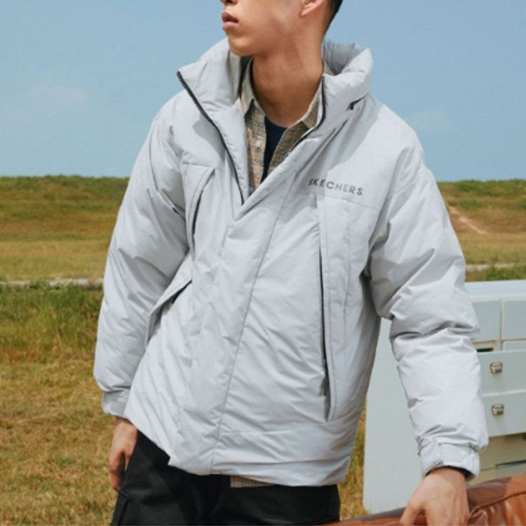 Skechers Zip-up Solid Color Hooded Down Jacket 'Black Grey White' L421M084 sold by KicksCrew product image thumbnail 5