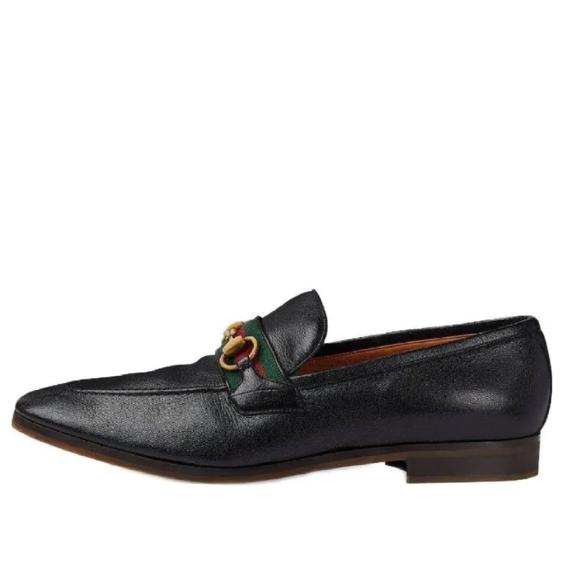 Gucci Leather Grosgrain Trim Dress Loafers 'Black Red' 759473-AACOT-1084 sold by KicksCrew
