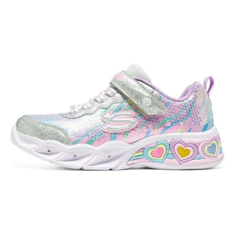 (GS) Skechers Sweetheart lights 'Silver Rainbow' 302313L-SMLT sold by KicksCrew