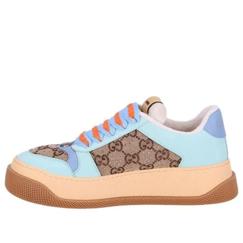(WMNS) GUCCI Screener GG Leather Sneakers 'Beige Blue Orange' 757700-FAB4C-2562 sold by KicksCrew