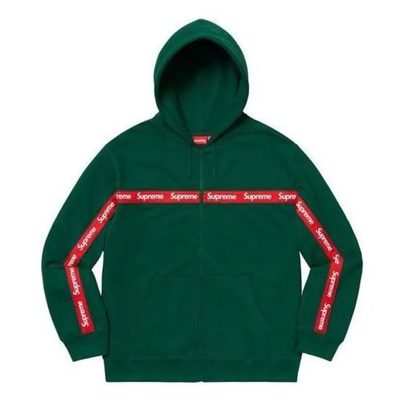 Supreme Text Stripe Zip Up Hooded Sweatshirt 'Green' SUP-FW19-850 sold by KicksCrew