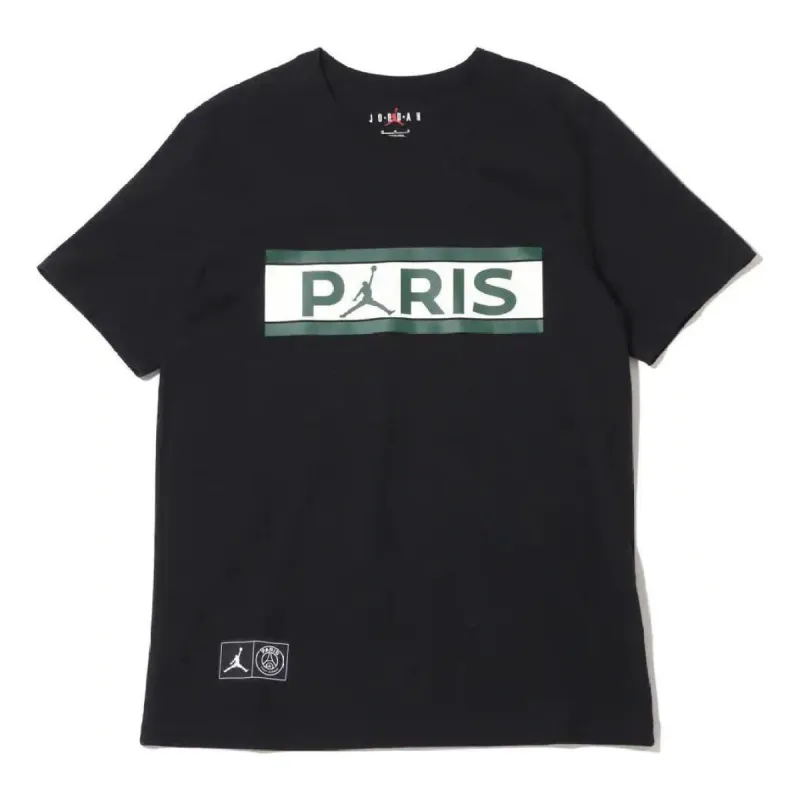 Air Jordan x PSG Wordmark Tee 'Black Green' DB6511-010 sold by KicksCrew