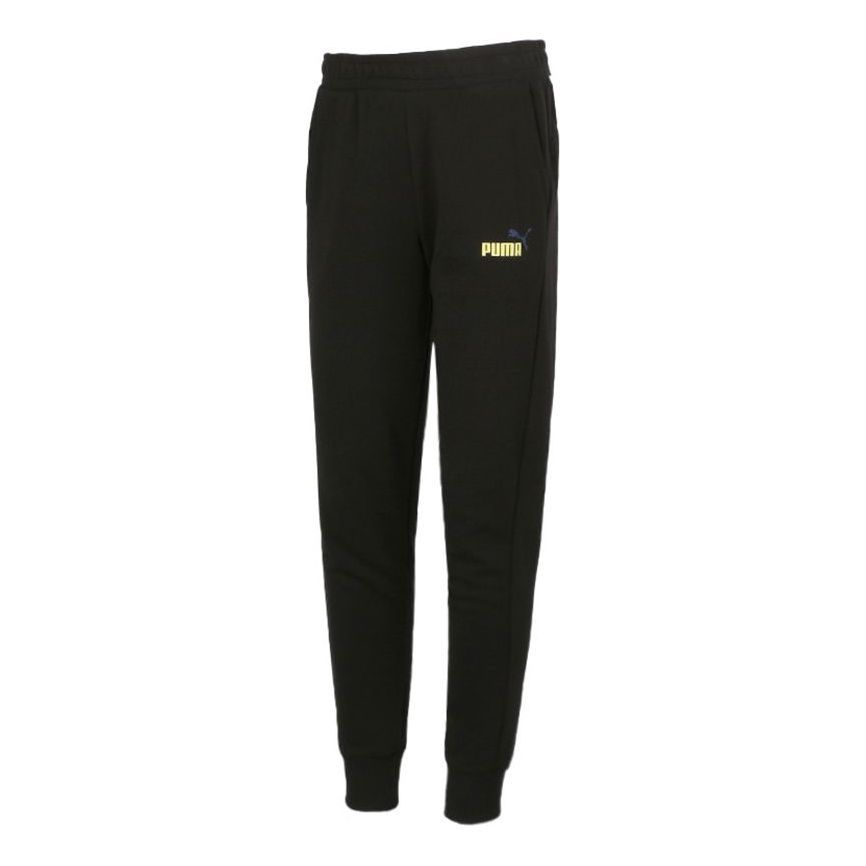 Puma Logo Training Sweatpants 'Black Yellow' 588699-01 sold by KicksCrew