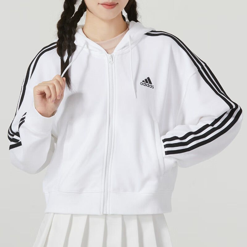 (WMNS) Adidas Essentials 3-Stripes French Terry Bomber Full-Zip Hoodie Jackets 'White' IK8387 sold by KicksCrew product image thumbnail 3