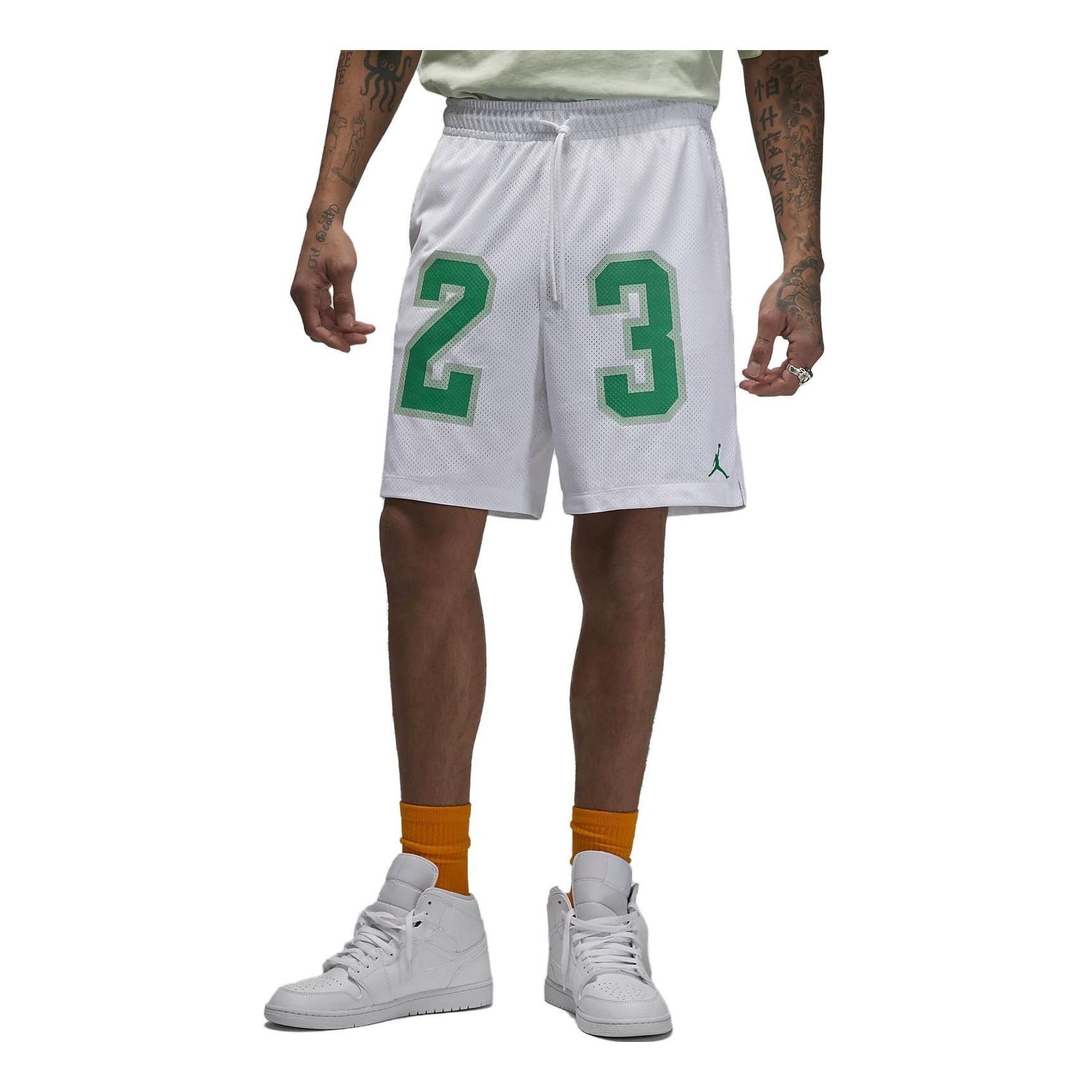 Air Jordan Essentials Graphic Mesh Shorts 'White Green' DX9671-100 sold by KicksCrew