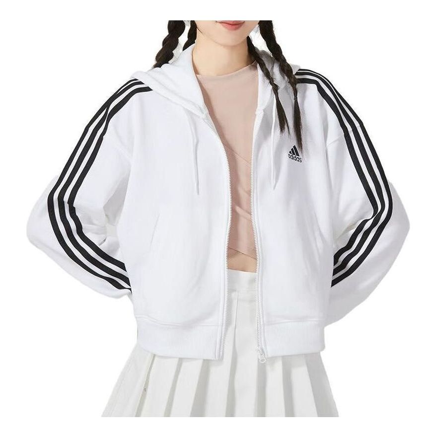 (WMNS) Adidas Essentials 3-Stripes French Terry Bomber Full-Zip Hoodie Jackets 'White' IK8387 sold by KicksCrew
