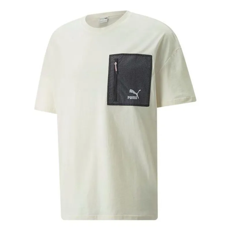 Puma Logo Zip Pocket Tee 'White' 535418-65 sold by KicksCrew