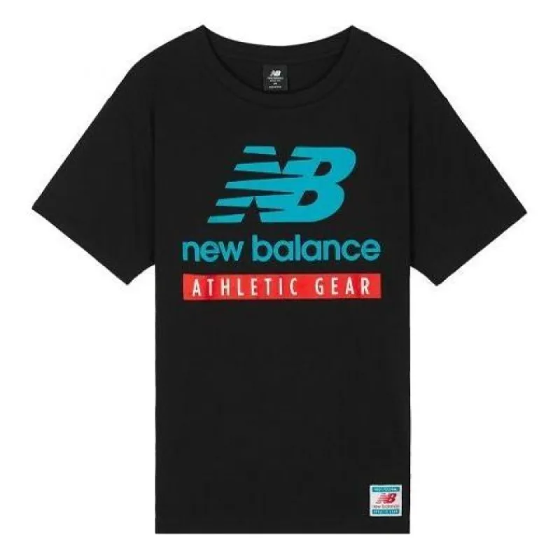 New Balance Essentials Stacked Logo Short Sleeve T-Shirt 'Black Aqua' AMT11517-BK sold by KicksCrew