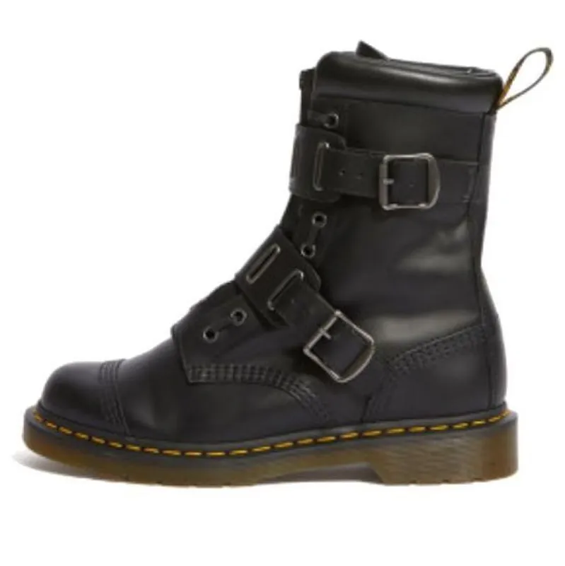 Dr. Martens Quynn Smooth Leather Buckle Lace Up Boots 'Black' 25601001 sold by KicksCrew