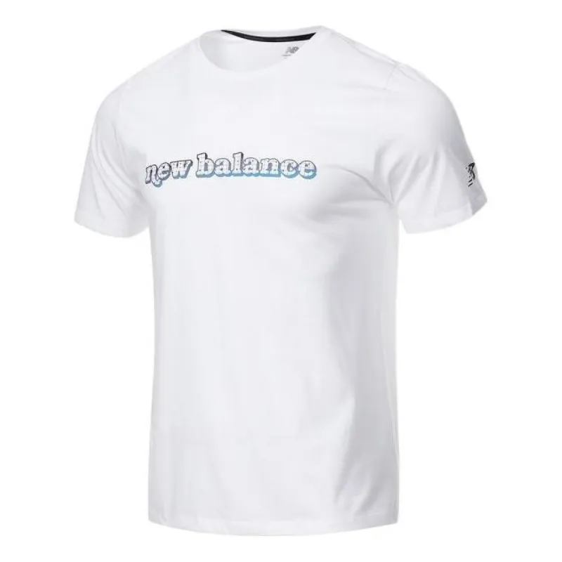 New Balance Logo Print Heathertech Short Sleeve T-shirt 'White Blue' AMT11071-WBP sold by KicksCrew