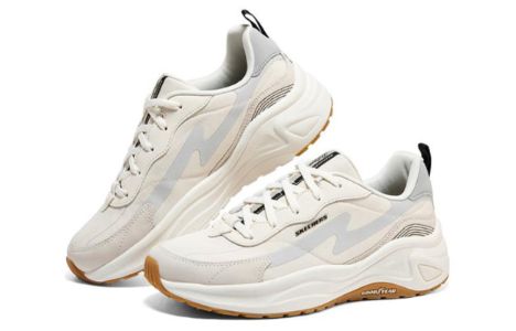 (WMNS) Skechers D'lites Wave Sneakers 'Beige White Blue' 149389-NTBK sold by KicksCrew