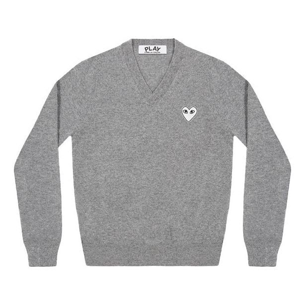 (WMNS) COMME des GARCONS PLAY V-Neck Pullover White Emblem 'Grey' AZ-N063-051-1 sold by KicksCrew
