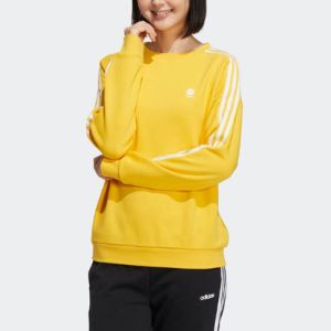 (WMNS) adidas neo 3-Stripes Crew sweatshirt 'Yellow White' HM7417 sold by KicksCrew