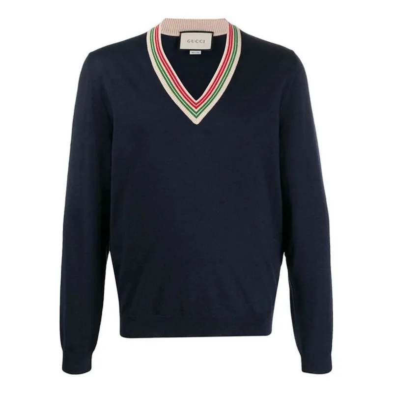 GUCCI V Neck Sweater 'Navy' 599917-XKA5C-4437 sold by KicksCrew