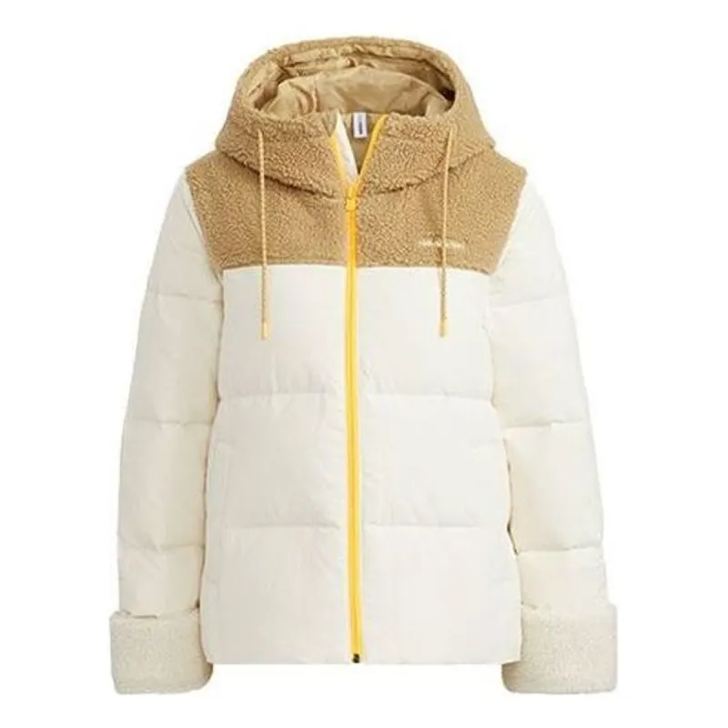 WMNS) adidas Neo Sherpa Fleece Hooded Jacket 'White Tan' H18623