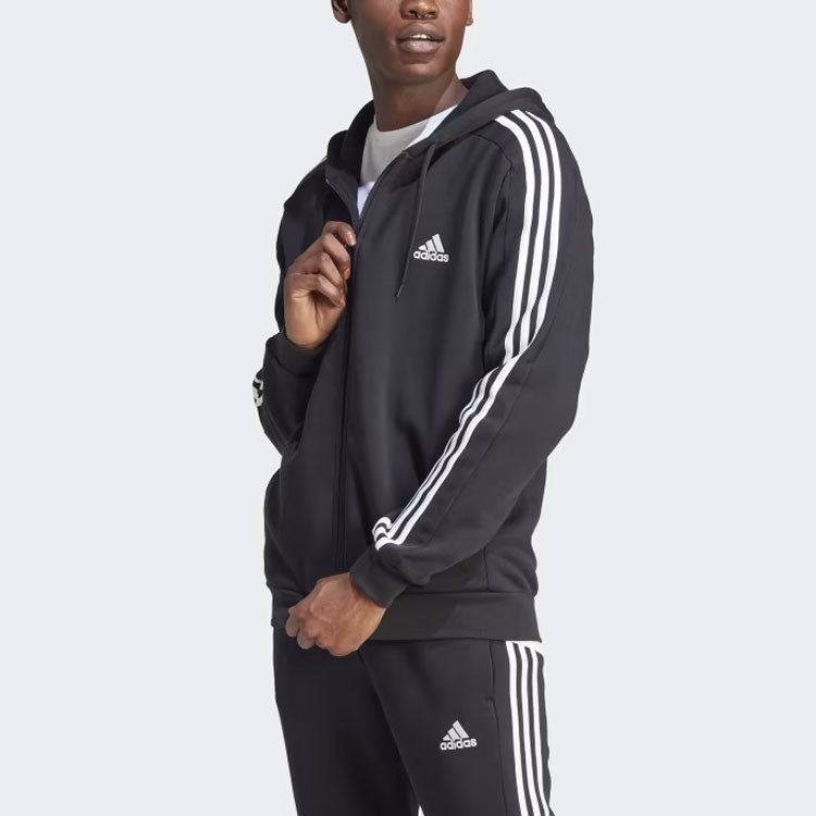 Adidas Essentials Fleece 3-Stripes Full-Zip Hoodie Jackets 'Black' IB4029 sold by KicksCrew product image thumbnail 2