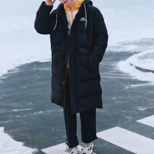 Skechers Letter Printed Long Down Jacket 'Black' L423M161-0018 sold by KicksCrew