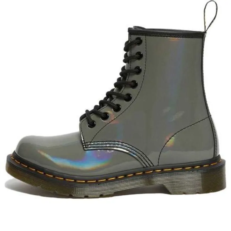 (WMNS) Dr. Martens 1460 Rainbow Patent Lace Up Boots 'Gunmetal' 26705029 sold by KicksCrew